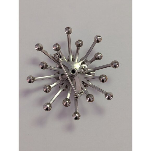 Vintage Atomic Starburst Rhinestone Brooch With Purple & Clear Stones Pinback - Picture 4 of 5